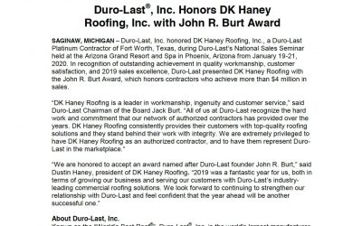 Duro-Last®, Inc. Honors DK Haney Roofing with John R. Burt Award